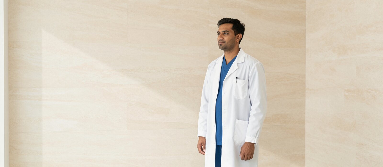 Dental clinician in a white coat
