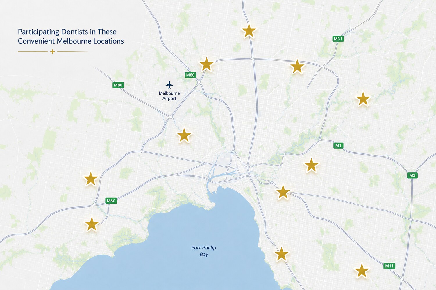 Map of participating dentist locations across Melbourne
